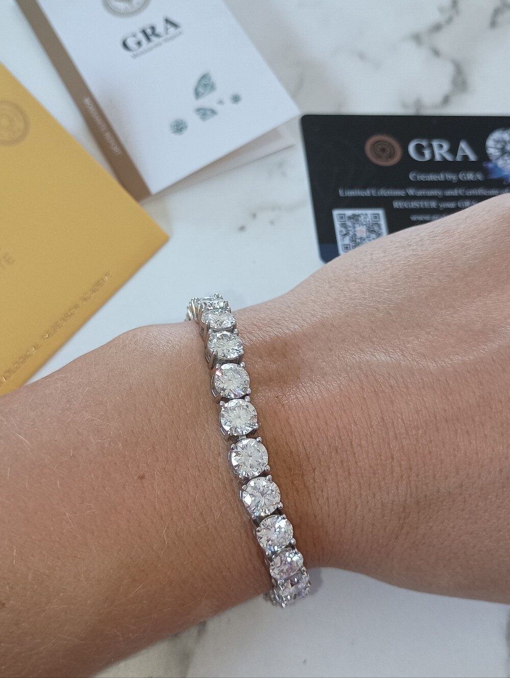 New Huge Moissanite Diamond Tennis Bracelet 6.5mm 7 inch 925 Brilliant Round GRA